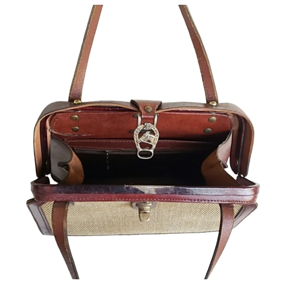 Vintage 50's Mid-Century Modern Zenith Metal Frame Horseshoe Equestrian Handbag - Picture 8 of 16